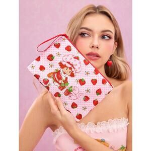 Official Strawberry Shortcake Pink Zip Up Makeup Bag, School Pen & Pencil Pouch